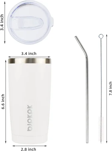 Miniatura 3 de BJPKPK Vaso de acero inoxidable blanco con tapa y pajita, vasos aislados de 20 onzas, vaso térmico para bebidas frías y calientes Blanco-20oz