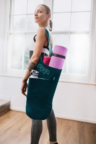 Miniatura 2 de Bolsa para esterilla de yoga: bolsa de yoga versátil con correas para alfombrilla y bolsillos de almacenamiento, sostiene esterillas de yoga y Verde