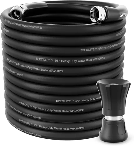 Miniatura 8 de SPECILITE Manguera de jardín de 3/4" 25 pies con boquilla de alto flujo, manguera de agua de goma híbrida flexible resistente para exteriores