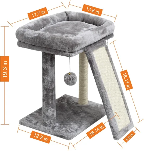 Miniatura 3 de SYANDLVY Árbol pequeño para gatos con poste rascador, tabla rascador para gatos con perca, rascador de poste para gatos de interior, 2 bolas Beige