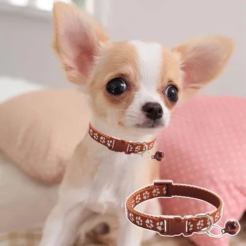 Miniatura 5 de Jecikelon 6 collares ajustables para cachorros, collar de poliéster para gatos con campana, collar básico para perros pequeños (S, pata 1)