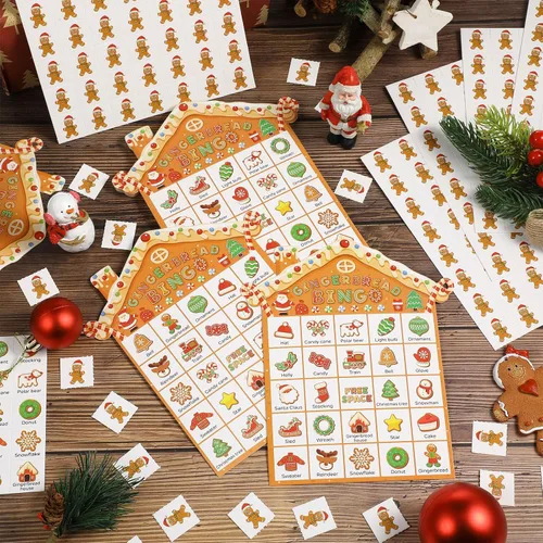 Miniatura 4 de Shappy 35 Piezas Juego de Bingo Navideño de Jengibre Juego de Bingo del Hombre de Jengibre 24 Jugadores Tarjetas para Actividades Familiares