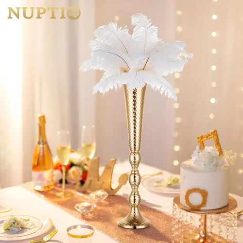 Miniatura 2 de Nuptio 2 centros de mesa para mesa de boda, jarrón de trompeta de metal de 24 pulgadas de alto, jarrones de flores para fiesta, cena, centro