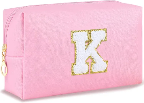 Miniatura 126 de URSKYTOUS Regalos para niñas, bolsa de maquillaje con inicial, bolsa de cosméticos personalizada con cremallera, bonita bolsa de aseo de viaje, Azul