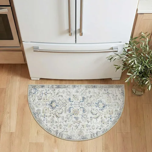 Miniatura 5 de jinchan Kalen - Alfombra de área lavable con diseño floral vintage, alfombra de entrada de medio círculo de 2 x 3, tapete de media luna de pelo