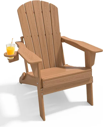 Miniatura 11 de Juego de sillas plegables Adirondack de 3 piezas, respaldo extra alto de 38 pulgadas y grano de madera en relieve, muebles de patio de polietileno