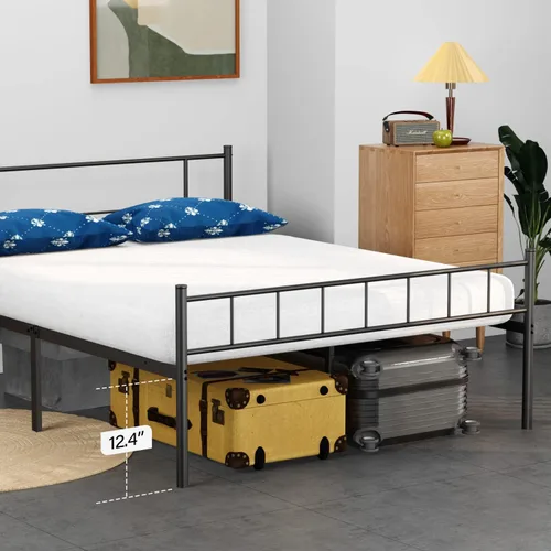 Miniatura 7 de Base de cama de plataforma de metal, base de colchón King, listones de acero resistente, soporte sin ruido con cabecera y tabla de pie, no necesita