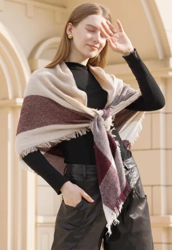 Miniatura 104 de Wander Agio - Bufanda envolvente con diseño a cuadros o triangular para mujer, cálida y larga, de punto, sensación de cachemira, chal