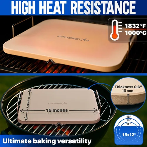 Miniatura 4 de KitchenStar - Piedra para pizza de 15x12 pulgadas para horno y barbacoa con asas, rectangular, de 5/8" de espesor - Cordierita natural, resistente a