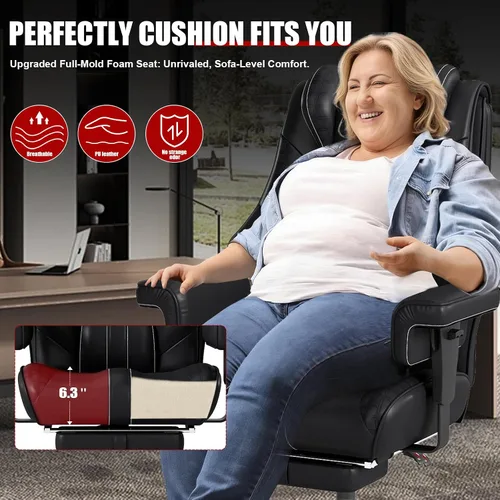 Miniatura 6 de Silla de oficina grande y alta de 400 libras, silla ejecutiva de cuero ergonómica ancha para personas pesadas con reposapiés, silla reclinable