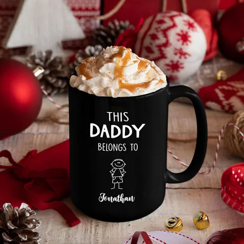 Miniatura 4 de Taza de café con texto en inglés "This Daddy Belongs To Coffee Cup", regalo para el día del padre, Navidad, taza de café negra personalizada