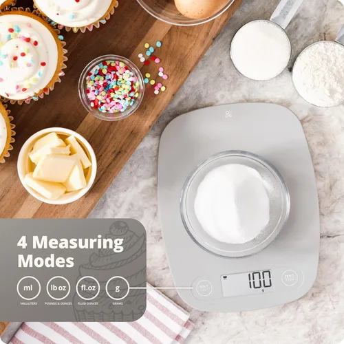 Miniatura 3 de Greater Goods Báscula de alimentos – Báscula digital de cocina, precisión de 1g (0.035 oz), tara fácil y conversión rápida, diseño compacto delgado