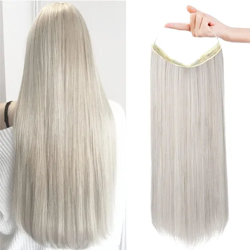 Miniatura 42 de REECHO - Extensiones de cabello con alambre invisible y con cintillo transparente, tamaño ajustable, clips seguros extraíbles, cabello lacio, diseño