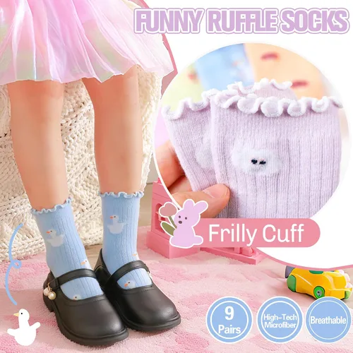 Miniatura 2 de Calcetines de agarre con volantes para bebés y niñas pequeñas para niños, antideslizantes, sin deslizamiento, con volantes, lindos y divertidos