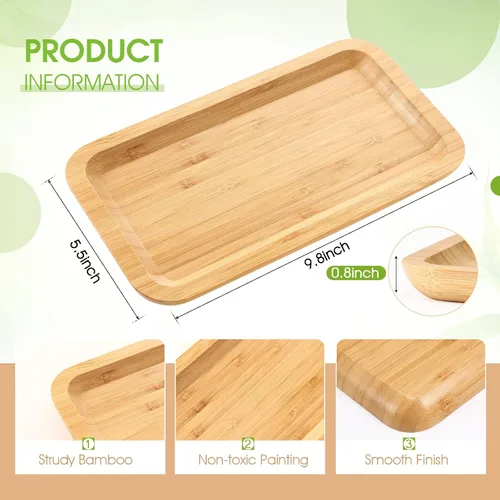 Miniatura 2 de Bandeja de tocador de bambú, bandeja de encimera de baño, organizador rectangular de madera para dispensador de jabón, velas, joyas, perfumes, 9.8 x