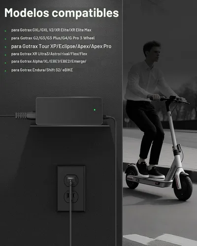 Miniatura 3 de VHBW Cargador de 42V 2A para patinete eléctrico–Compatible con GoTrax GXL V2, Apex, XR Ultra, patinetes eléctricos con batería de litio de 36V