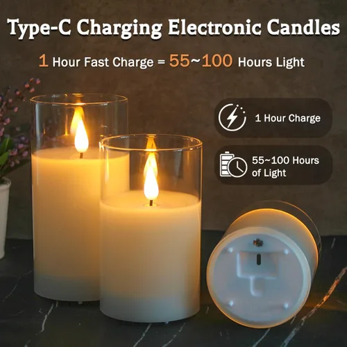 Miniatura 3 de LEDHOLYT Velas recargables de cristal sin llama, regalos para mujeres, juego de 3, luz LED parpadeante realista, control remoto y temporizador
