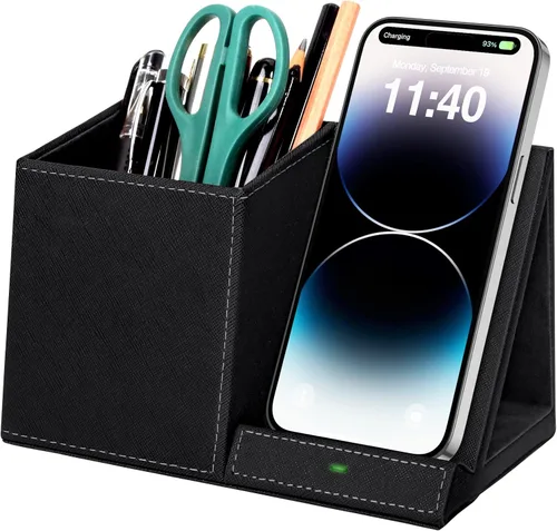 Miniatura 12 de Portaplumas de bambú para escritorio y organizador de mesita de noche con carga inalámbrica rápida para iPhone, Samsung y más – Accesorios