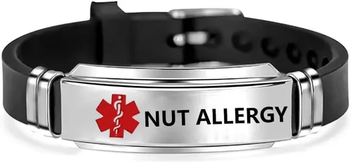 Miniatura 3 de NanMuc Pulsera de identificación de alerta médica roja de primeros auxilios de emergencia grabada con láser Alerta de salud ajustable pulsera
