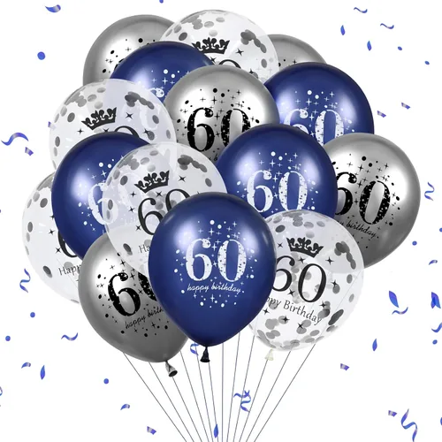 Miniatura 7 de Globos azules de cumpleaños número 15, 15 globos de feliz cumpleaños azul marino y plateado para niño o niña, látex, inflables, confeti