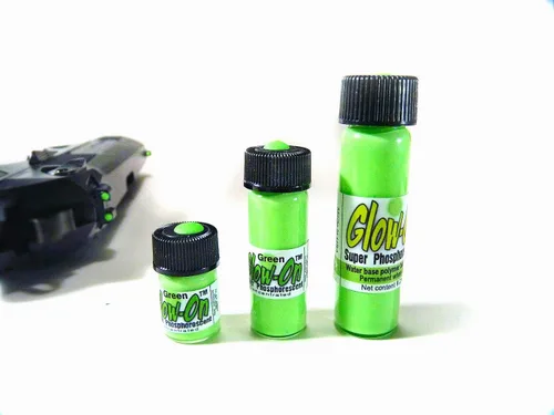 Miniatura 2 de Color verde brillante y brillo verde, pintura de vistas nocturnas de pistola. Vial de tamaño económico de 0.3 fl oz. Luminiscencia concentrada