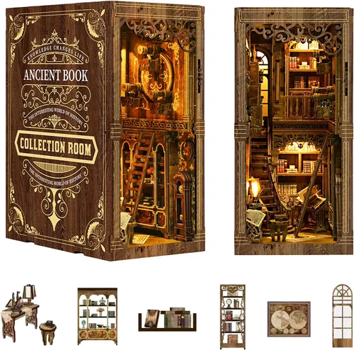 Kit de rincón de libros, kit de casa en miniatura para adultos y adolescentes, rompecabezas de madera 3D para decoración de estantería, regalos para