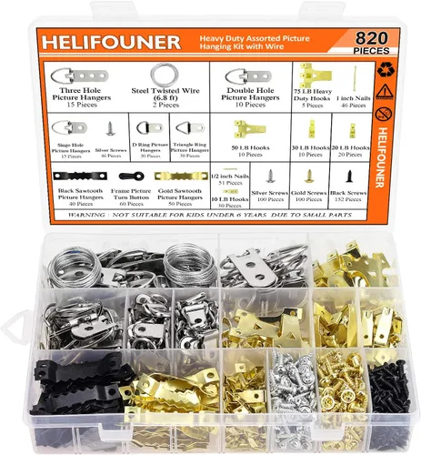 Miniatura 7 de HELIFOUNER Kit de 480 ganchos para colgar cuadros para marcos de fotos, kit de ganchos para marcos de fotos, kit de colgador de fotos para el hogar