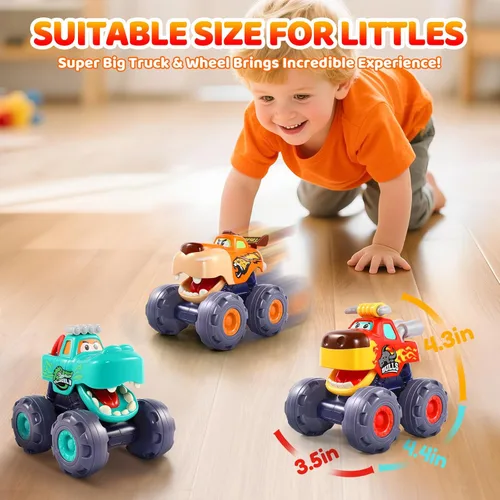 Miniatura 6 de OCATO Juguetes de Carro para Regalos de Niño de 1 Año, Camiones Monstruo de Juguete con Retroceso para Niños Pequeños de 1-3, Regalo de Cumpleaños