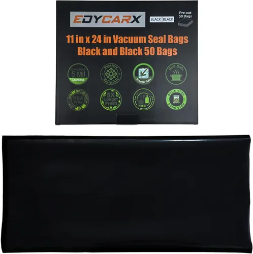 Bolsas de sellado al vacío negras de 11 x 24 pulgadas (negro y negro), bolsas selladoras al vacío precortadas para almacenamiento de alimentos,