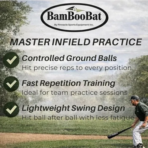 Miniatura 3 de BAMBOOBAT by Pinnacle Sports Equipment INC. Bate de béisbol de bambú para adultos Fungo Infield/Outfield 2-Mango blanco/barril escarlata