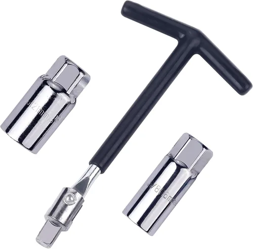 Llave de bujía con mango en T, llave de bujía universal de 0.630 in (5/8 pulgadas) y 0.827 in (13/16 pulgadas) para motocicletas, cortadoras de