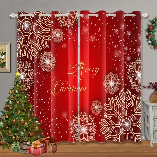 Miniatura 25 de Renaiss Cortinas opacas de Navidad con tablones de madera rústica para dormitorio, con ojales, estampado de copos de nieve navideños, cortinas