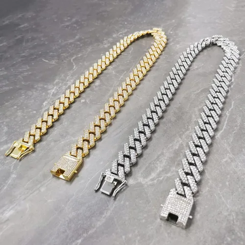 Miniatura 6 de Cadena de eslabones cubanos para hombre, cadena cubana de 0.78 pulgadas, aleación de zinc, AAA+, collar de diamantes de imitación, Zinc, cristal
