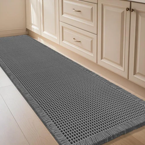 Miniatura 9 de IM HOME Tapete de baño de punto gofre, color caqui, de 24 x 17 pulgadas, tejido bohemio, moderno, absorbente, antideslizante, suave, lavable