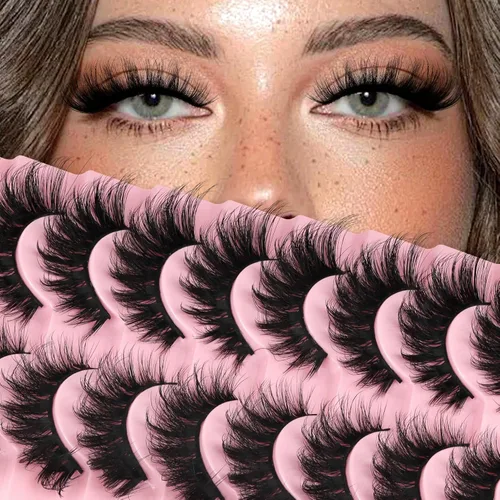 Miniatura 15 de Ahrikiss - Pestañas rusas postizas con banda, rizadas y esponjosas de visón sintético que parecen extensiones, 10 pares de pestañas postizas