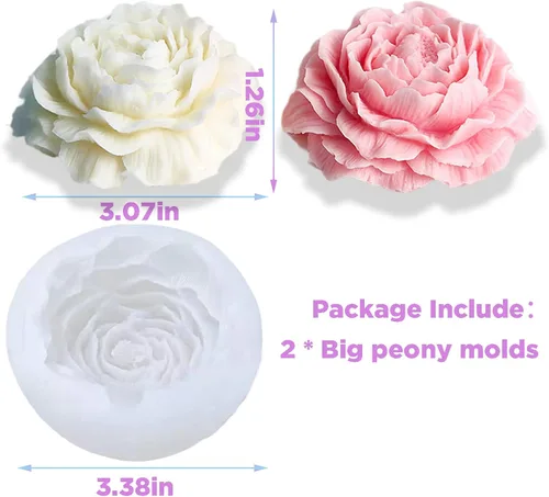 Miniatura 2 de 2 moldes para velas de flores de peonía, molde de jabón hecho a mano con flores 3D para fondant, hecho a mano, loción, barra, crayón, crayón