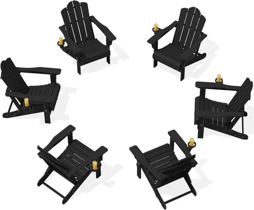 Miniatura 14 de Silla plegable ajustable KINGYES Adirondack, sillas reclinables Adirondack de 3 posiciones con portavasos, Adirondack de HDPE resistente a
