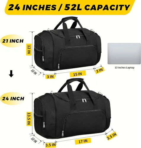 Miniatura 2 de Vorspack Bolsa deportiva de lona Bolsa de gimnasio de 2124 pulgadas para mujeres y hombres, bolsa de lona ligera con botella de agua, Negro