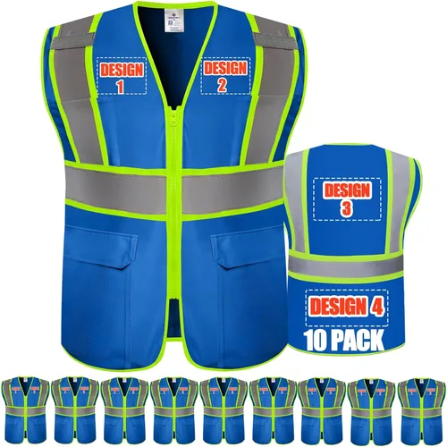 Miniatura 20 de Chaleco de seguridad personalizado BeautyWill con logotipo personalizado Clase 2, chaleco reflectante de alta visibilidad con bolsillos, ropa