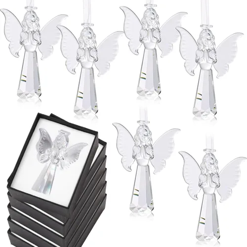 Miniatura 8 de CroBlissful 6 piezas de figuras de ángel de cristal, adornos para árbol de Navidad, adornos de ángel de la guarda, decoración del hogar para Navidad