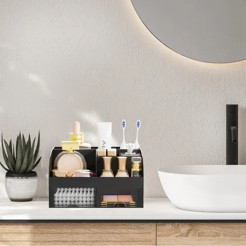 Miniatura 4 de Organizador de maquillaje con 2 cajones, almacenamiento de cosméticos para tocador y encimera de baño, organización de maquillaje y almacenamiento