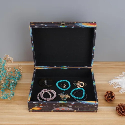 Miniatura 5 de WANLIAN Cofre de madera y cuero con tapa y cerradura - Caja decorativa de joyería y recuerdos para niños, adolescentes, para cumpleaños, bodas, día