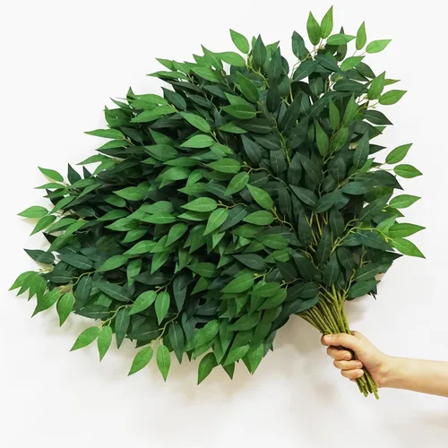 Miniatura 8 de 3 hebras de vides de Ruscus italiano artificial de 78" de seda, guirnalda de vegetación italiana de Ruscus verde con hojas verdes, vides