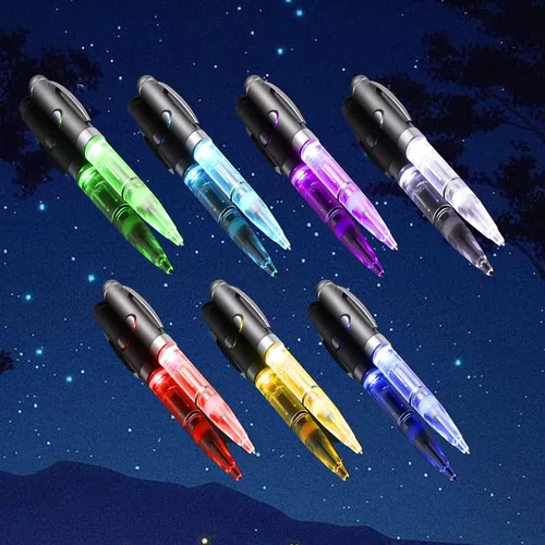 Miniatura 2 de Penyeah Bolígrafo de 7 colores en 1 con luz para escribir en la oscuridad, bolígrafo con luz LED que cambia multicolor para adultos y niños