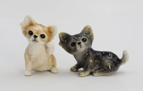 Miniatura 2 de Juego de salero y pimentero de cerámica de porcelana fina para perros Chihuahua, 3-1/2 pulgadas de largo
