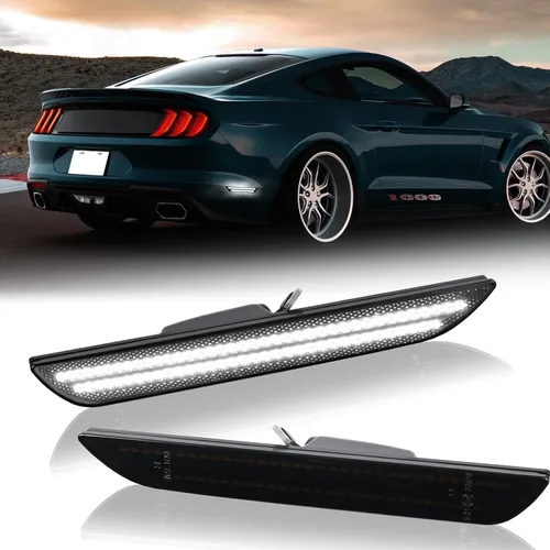 Luces LED de Marcador Lateral Traseras Blancas de Parachoques Reflectores de Lámpara para Ford Mustang 2015-2023, Lentes Ahumadas 2 Piezas LED blanco