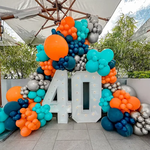 Miniatura 5 de Globos azules y naranjas, globos azul marino verde azulado de 12 pulgadas con globo plateado metálico para niños y niñas, cumpleaños, Acción