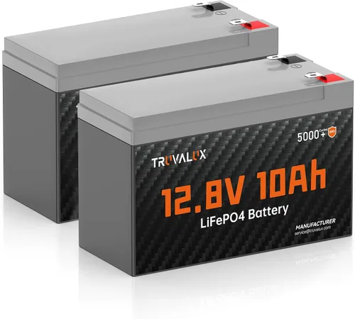 Paquete de 2 baterías LiFePO4 de litio de 12 V 10 Ah, BMS integrado de 10 A, diseño ligero, hasta 5000 ciclos profundos, 10 años de vida útil,