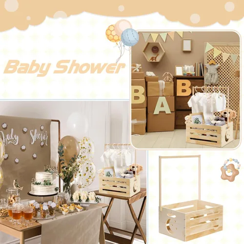Miniatura 5 de Yerliker Cesto de madera para baby shower, con asa, cesta de almacenamiento personalizada para niños recién nacidos, regalos de embarazo