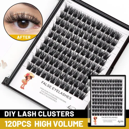 Miniatura 2 de Pestañas postizas, extensiones de pestañas individuales de rizo D de racimo ancho, 120 piezas por paquete, varias longitudes, suaves, cómodas